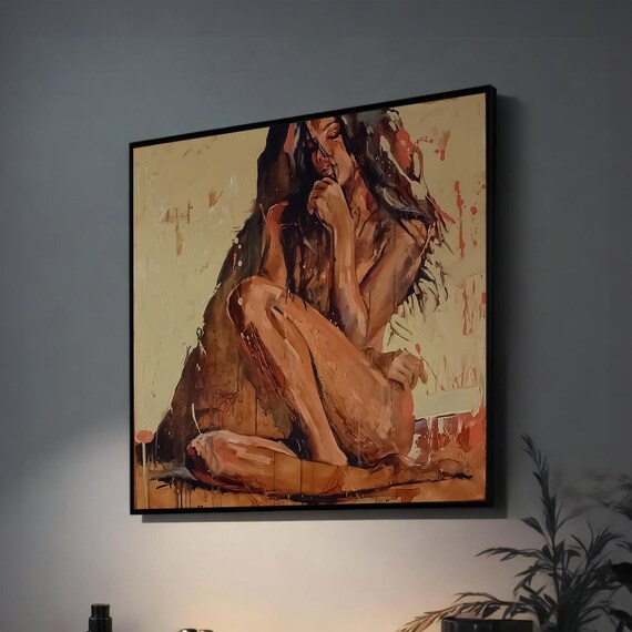 Seated Woman in Earth Tones Thoughtful Poster for Relaxing Home