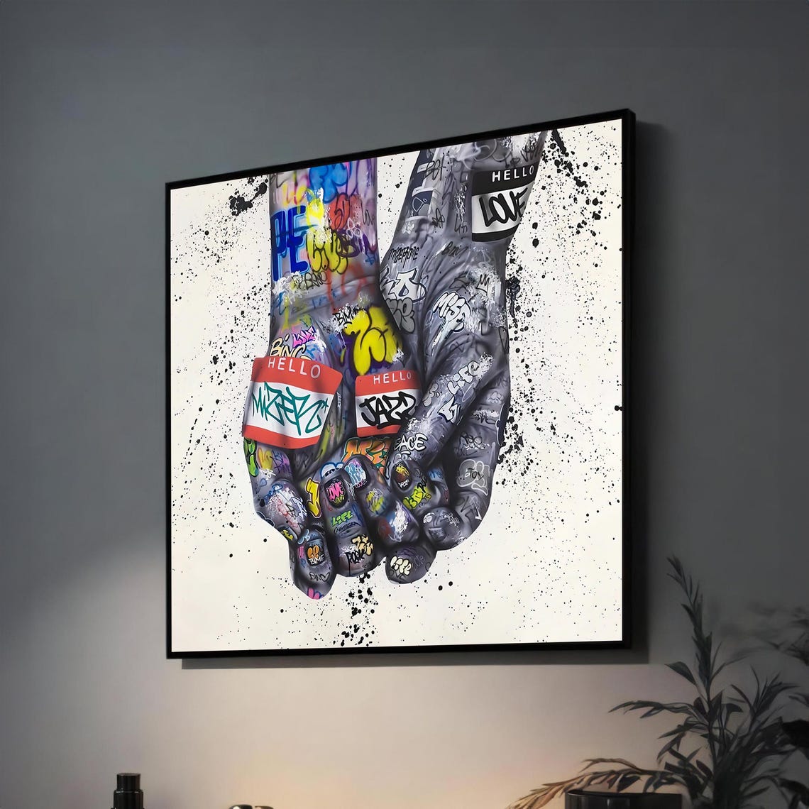 Two Hands With Graffiti Tattoos Holding Each Other Street Art Poster