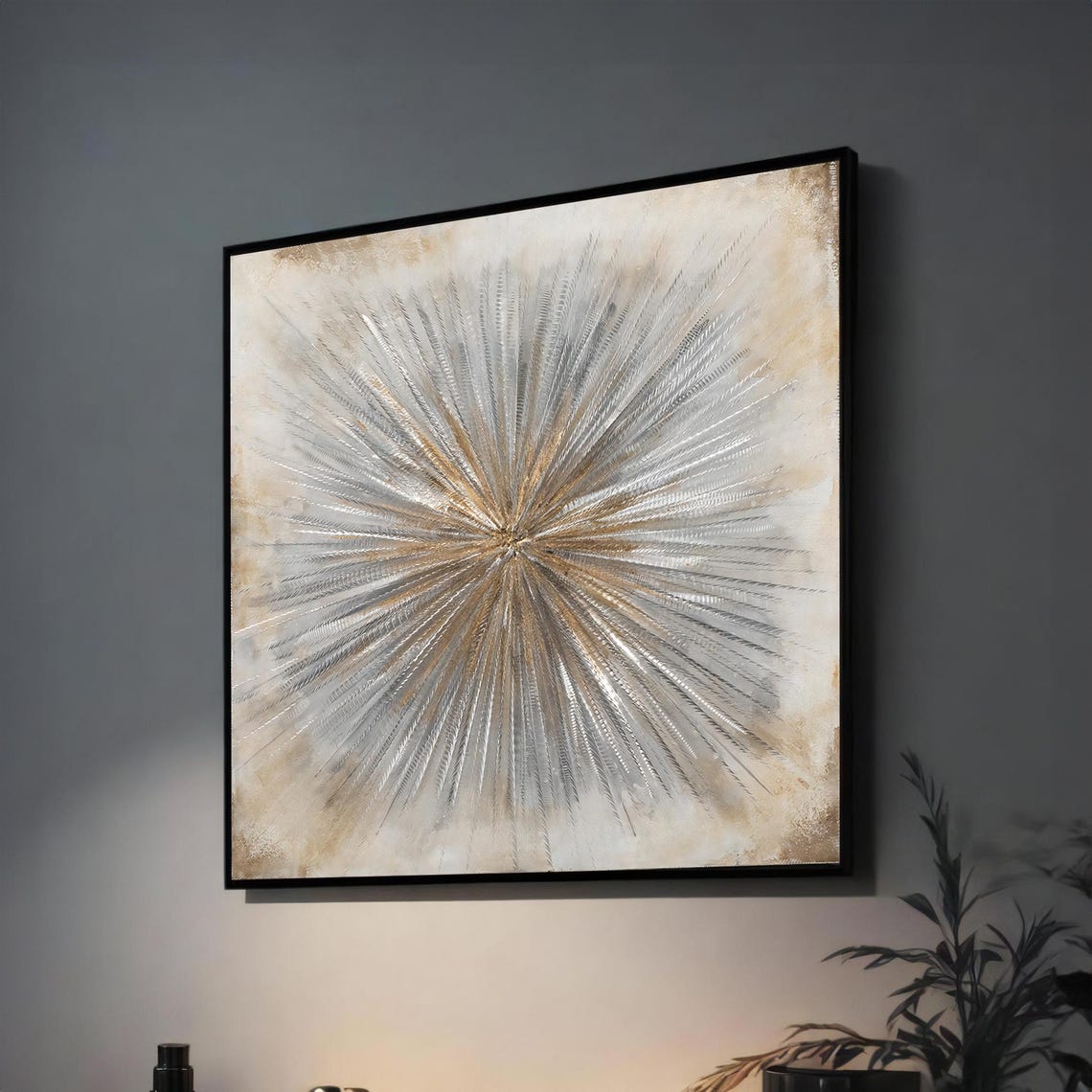Radiant Silver And Gold Sunburst Abstract Modern Decor Poster