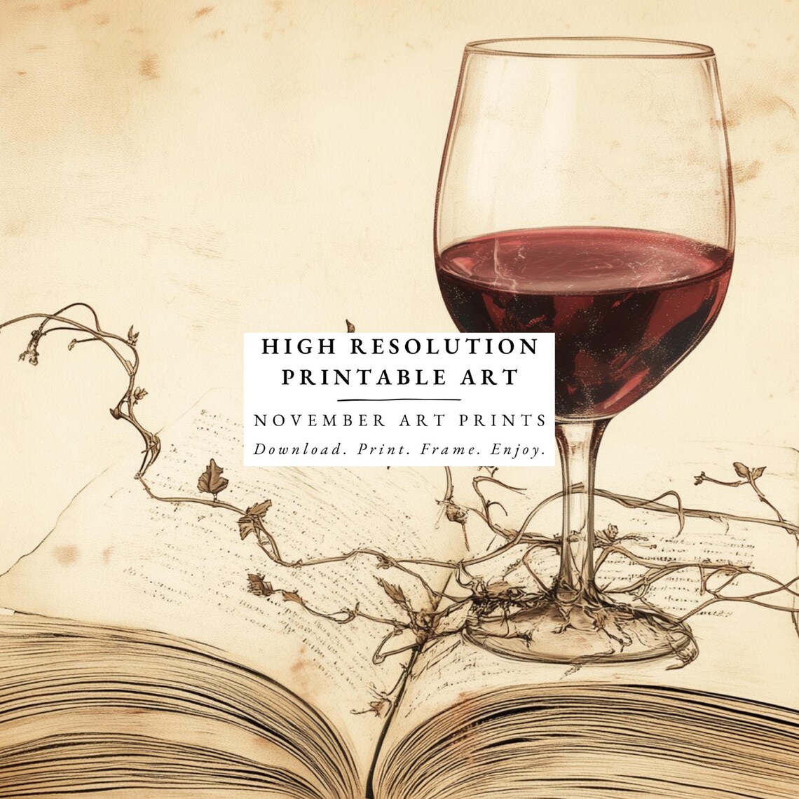 Red Wine Glass on Open Book Vintage Vineyard Still Life Poster - Image 5