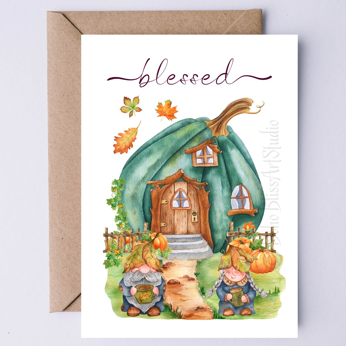 Fall Gnome Thanksgiving Art Print, Blessed Autumn