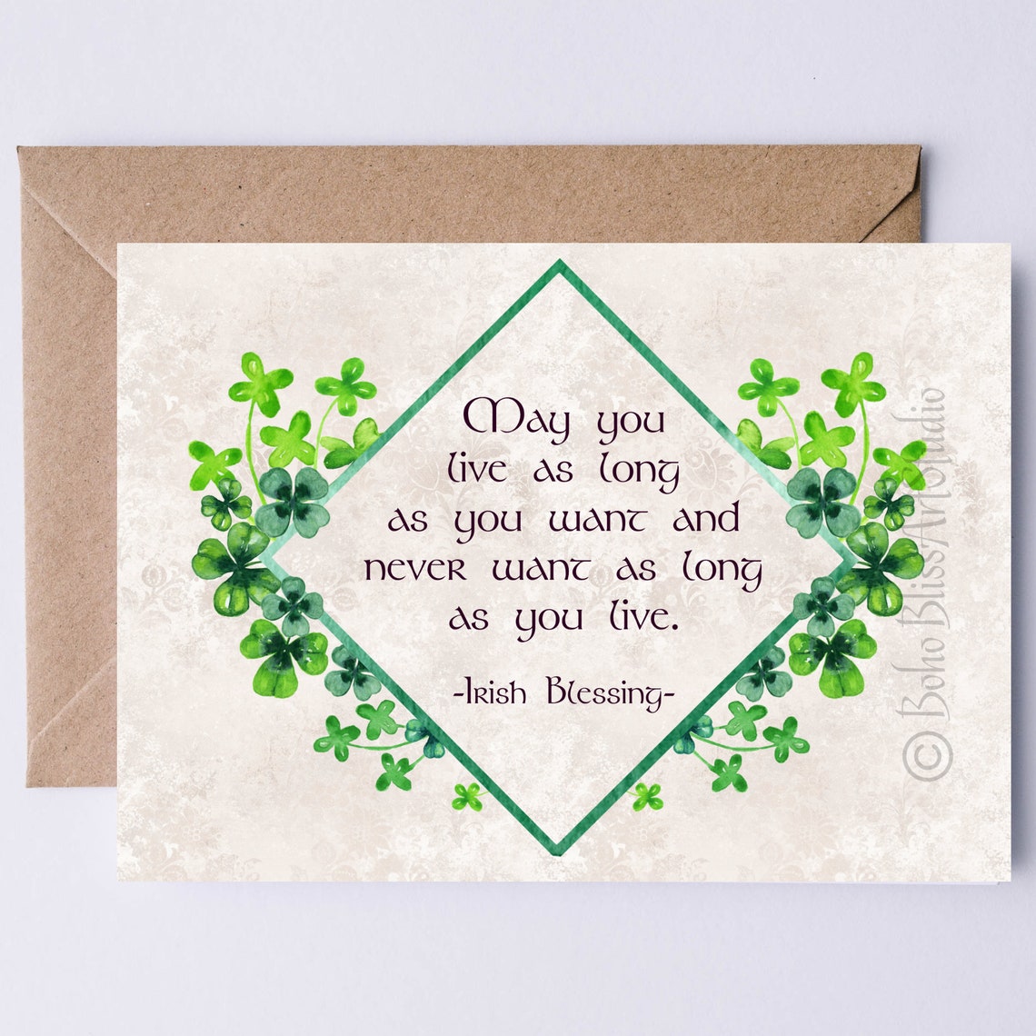 Irish Blessing Live As Long Shamrock Watercolor Greeting Card