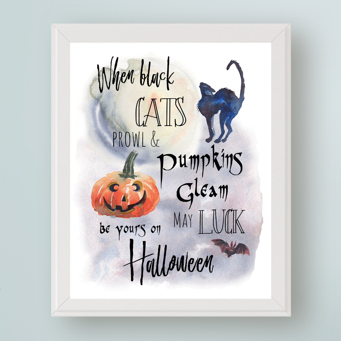 Halloween Cat Quote Art Print, Fall Wall Decor