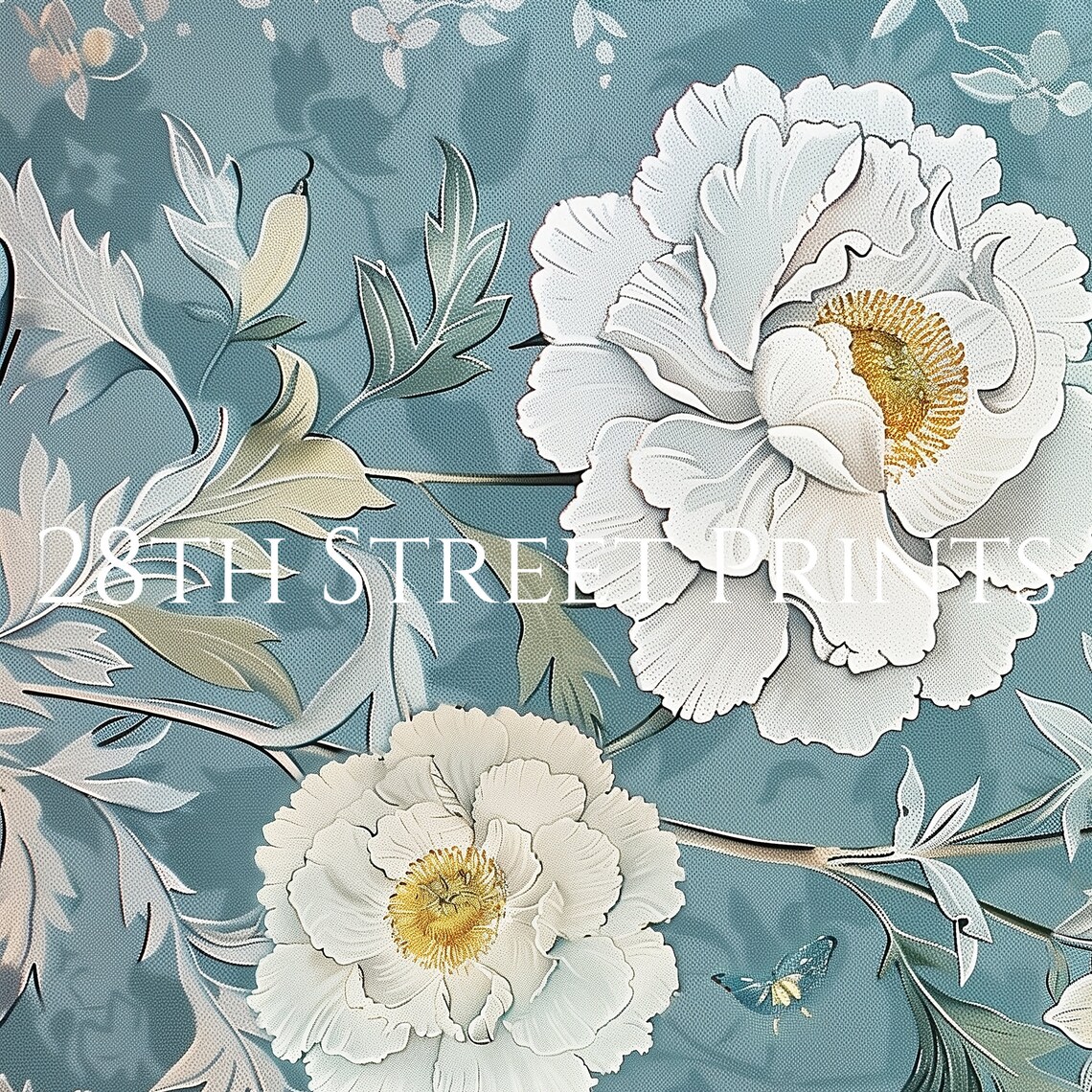 Vintage Blue And White Blossom Art Print - Image 2