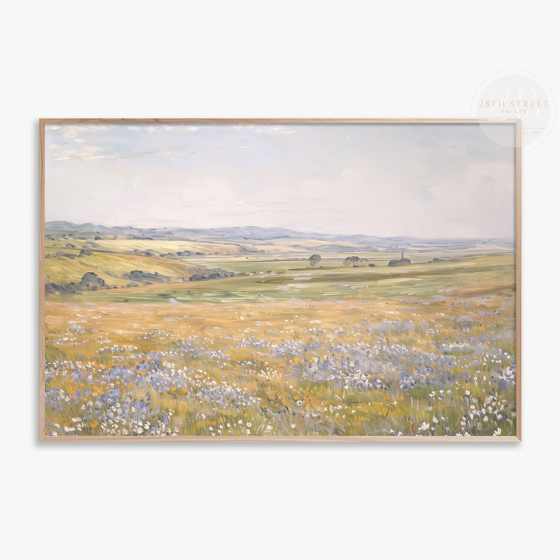 Pastel Wildflower Meadow Purple Gold Blooms Rolling Hills Poster