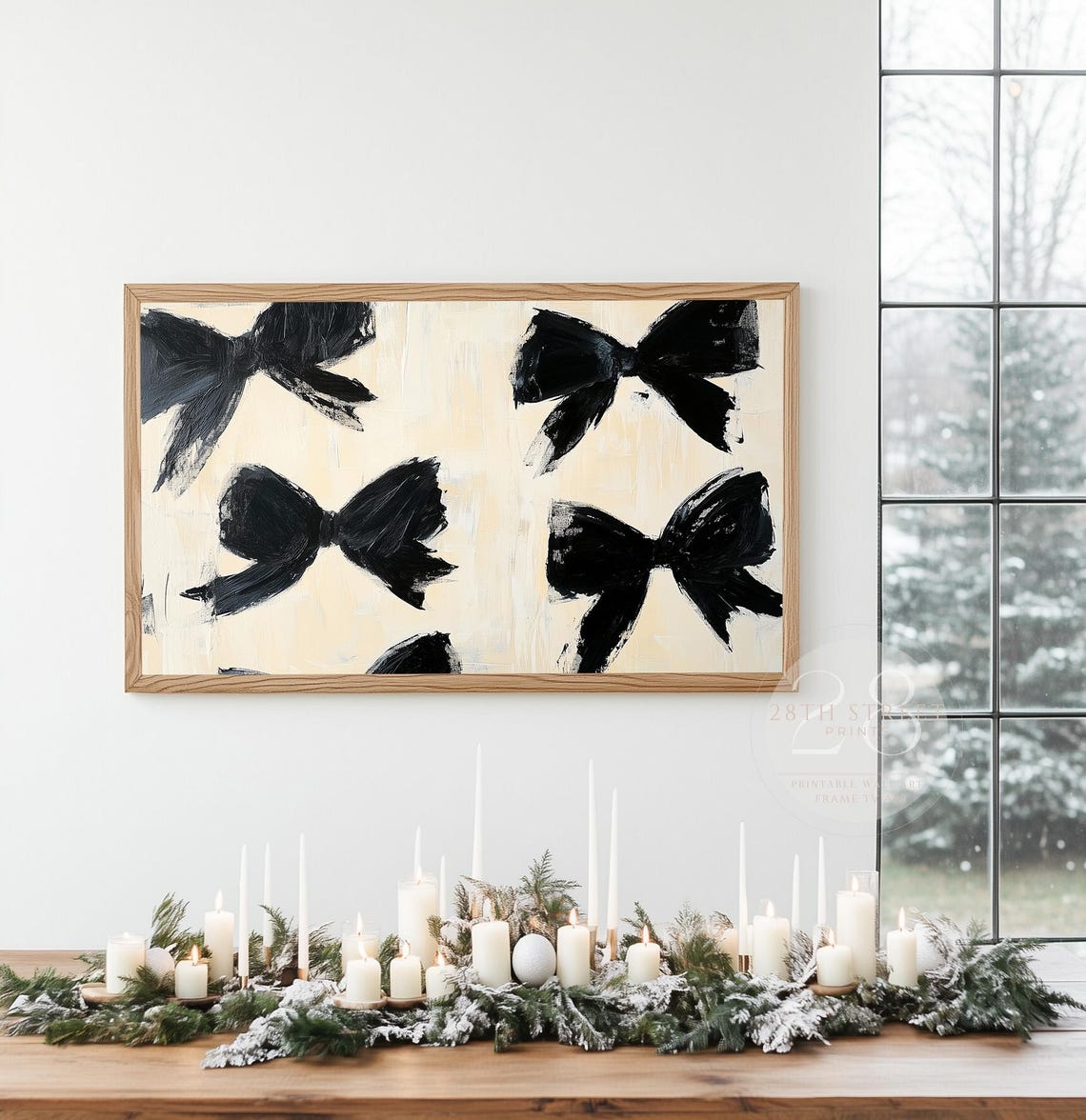 Black Bow Brushstroke Painting Neutral Coquette Chic Christmas Poster - Image 3