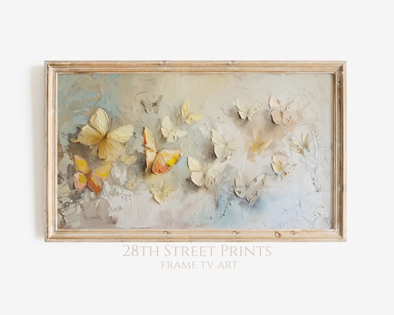Muted Cream Butterflies Textured Beige Background Spring Painting Art Print