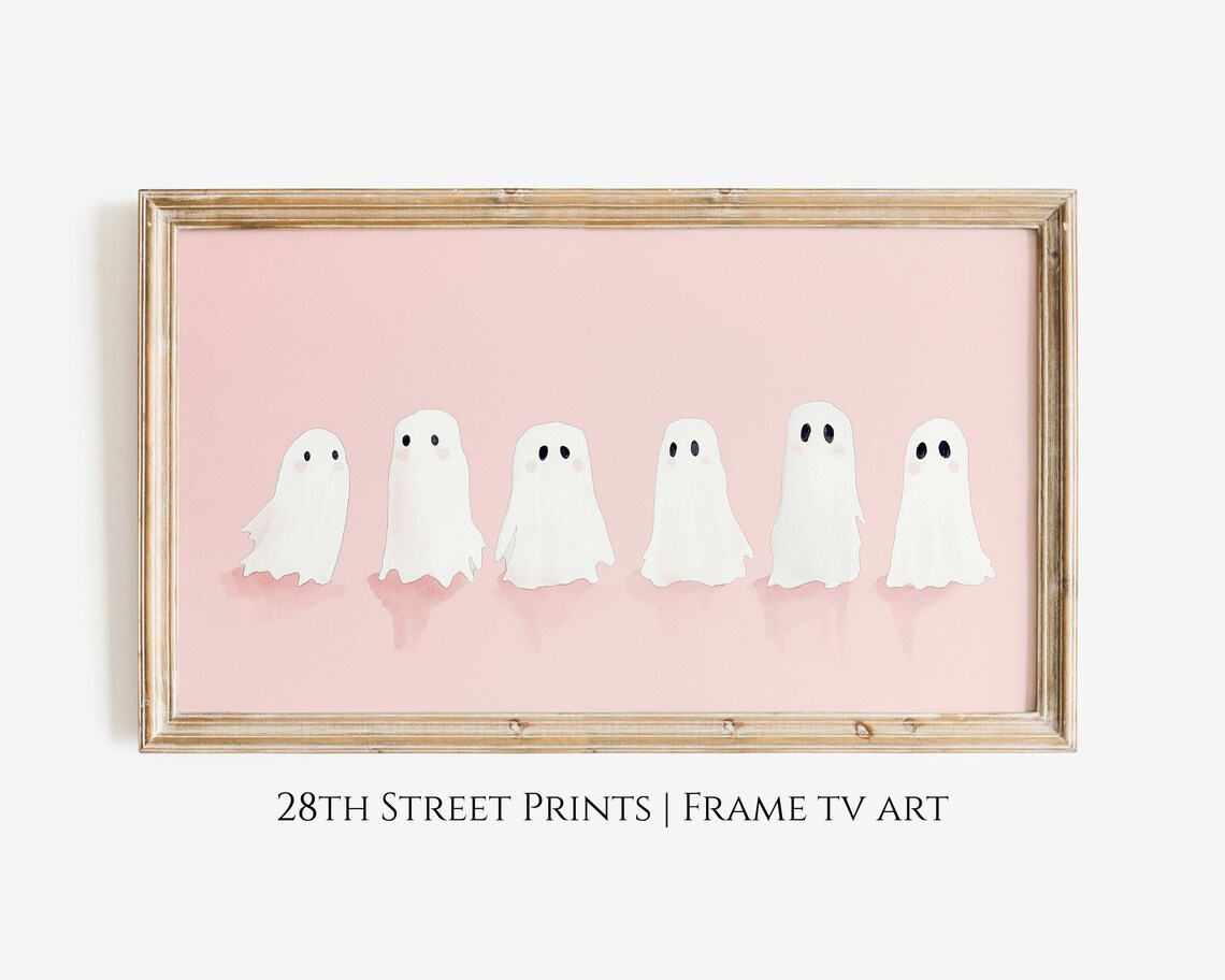 Pink Ghost Halloween Poster, Pastel Fall Decor