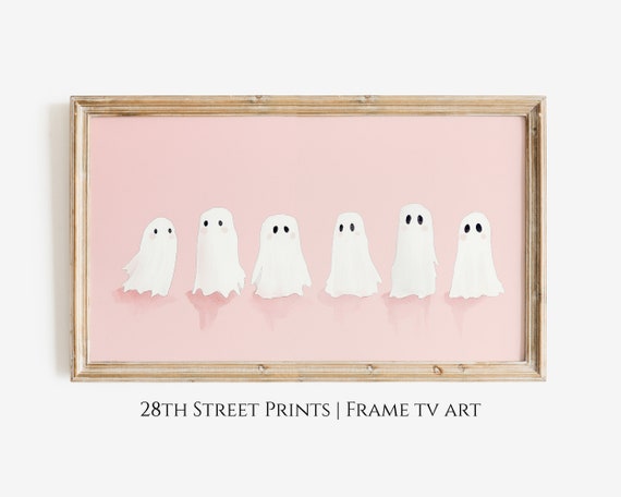 Pink Ghost Halloween Poster, Pastel Fall Decor