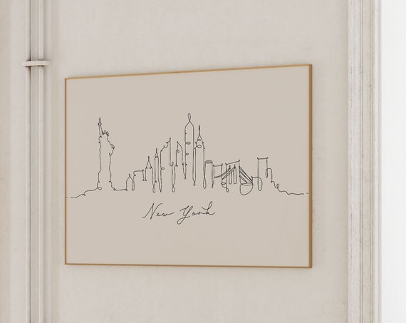 New York City Skyline Line Art, Manhattan Print
