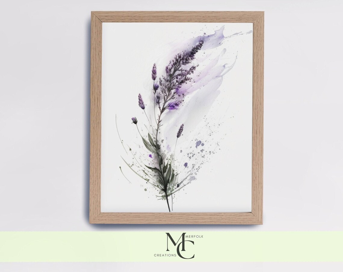 Purple Lavender Sprigs Watercolor Botanical Flower Wall Poster - Image 3