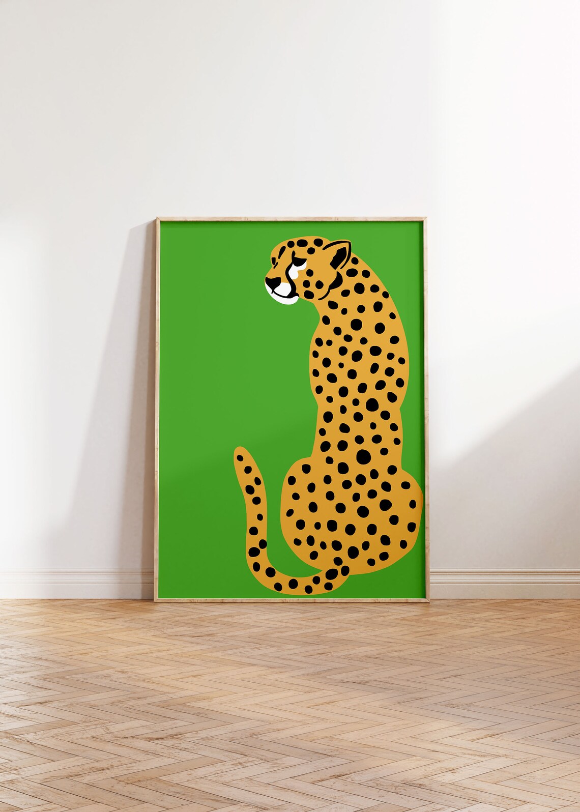 Lime Green Leopard Cheetah Sitting Bold Animal Illustration Wall Poster - Image 2
