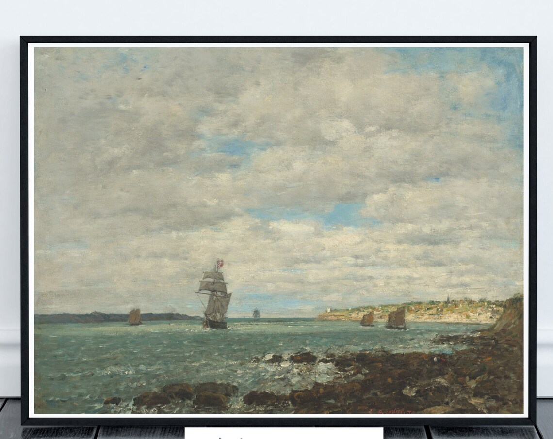 Coast Of Brittany Vintage Seascape Painting Sailing Ships Cloudy Sky Poster - Image 4