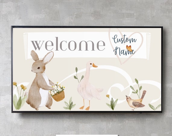 Baby Shower Custom Frame Tv Art Nature Theme Shower Host Personalized Welcome Message Woodland Animals Gender Neutral Decor