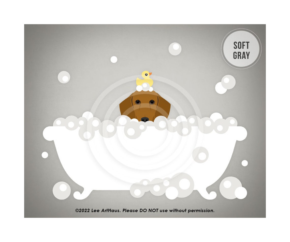 Red Dachshund In Bubble Bath With Rubber Duck Funny Dog Art Poster - Image 3