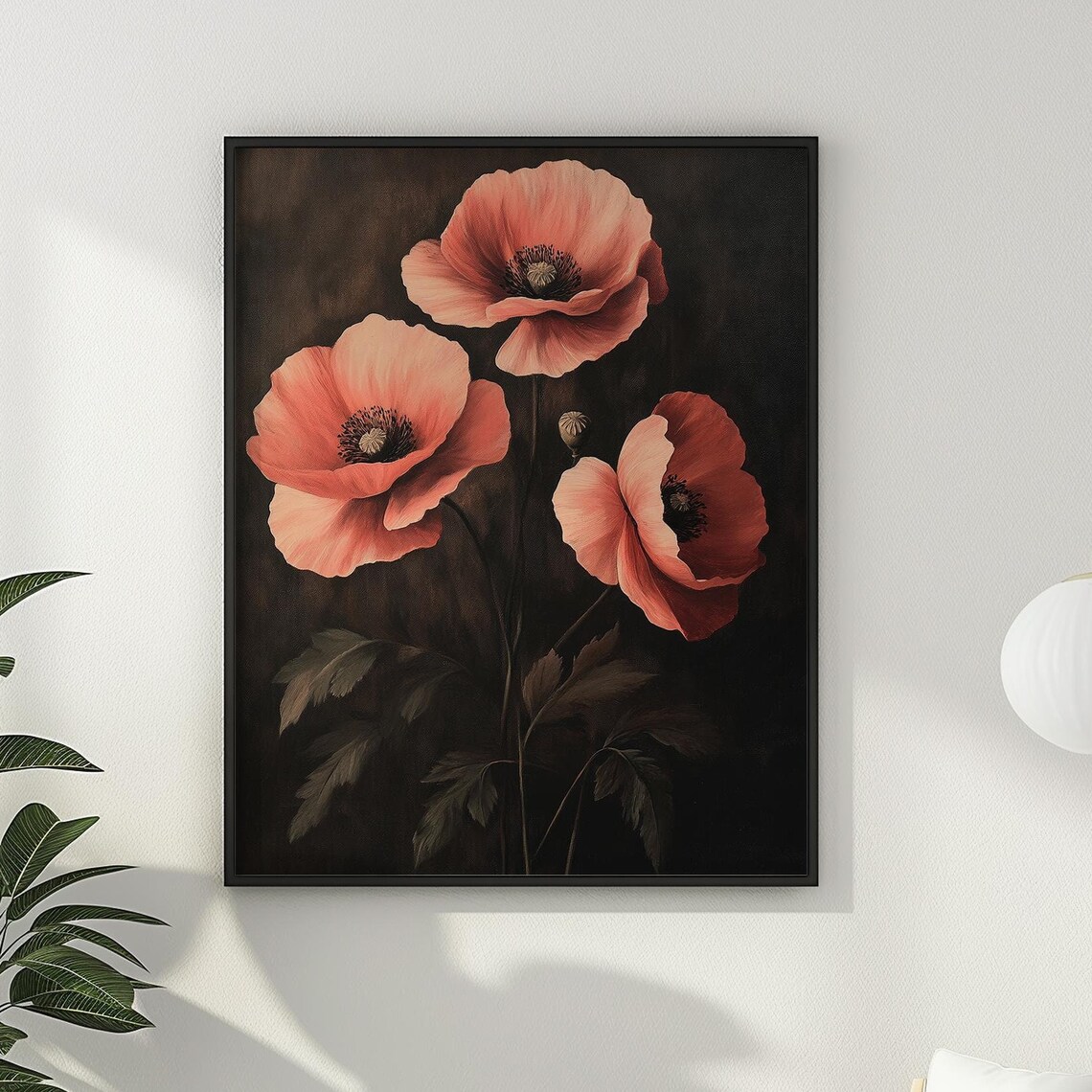 Coral Poppy Flowers on Dark Background Vintage Floral Poster - Image 3