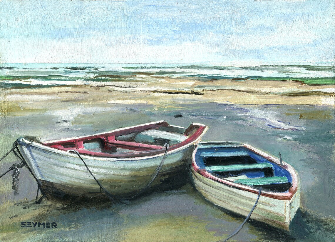 Fishing Boat Seascape Vintage Beach Landscape Art Print