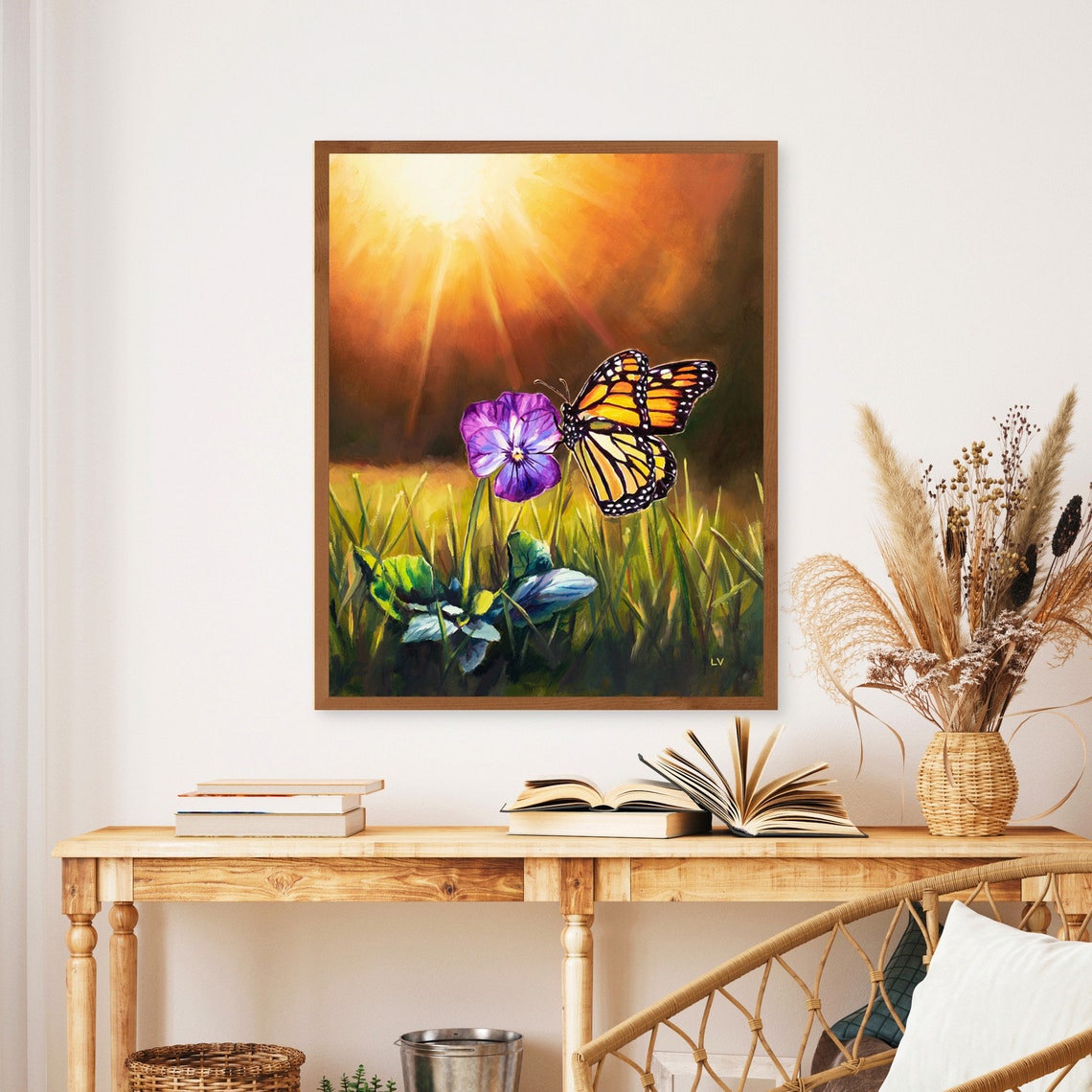 Monarch Butterfly And Purple Flower Print Pansy Wall Art Print Floral Insect Poster Meadow Landscape Drawing Gardener Gift Nature Lover - Image 5
