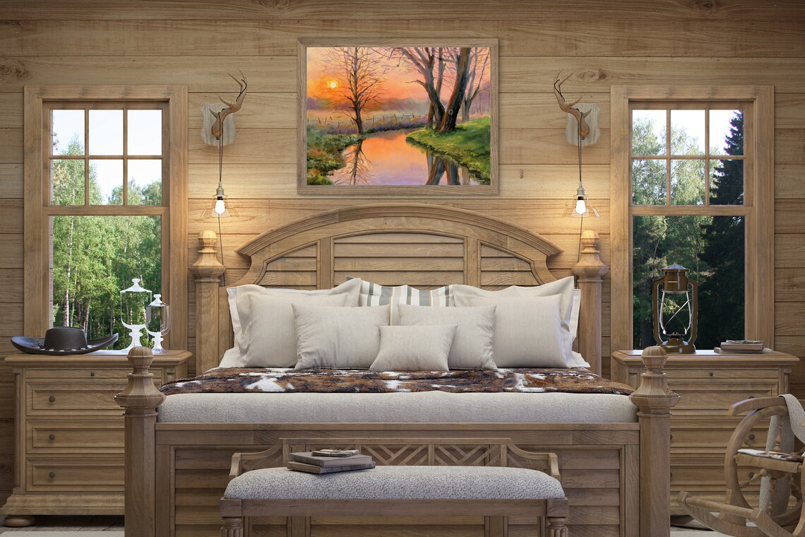Sunset Landscape Art Print, Winter River Scene - Image 2