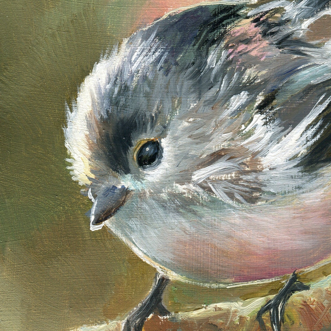 Long-Tailed Tit Perched on a Branch Wildlife Bird Painting Poster - Image 5