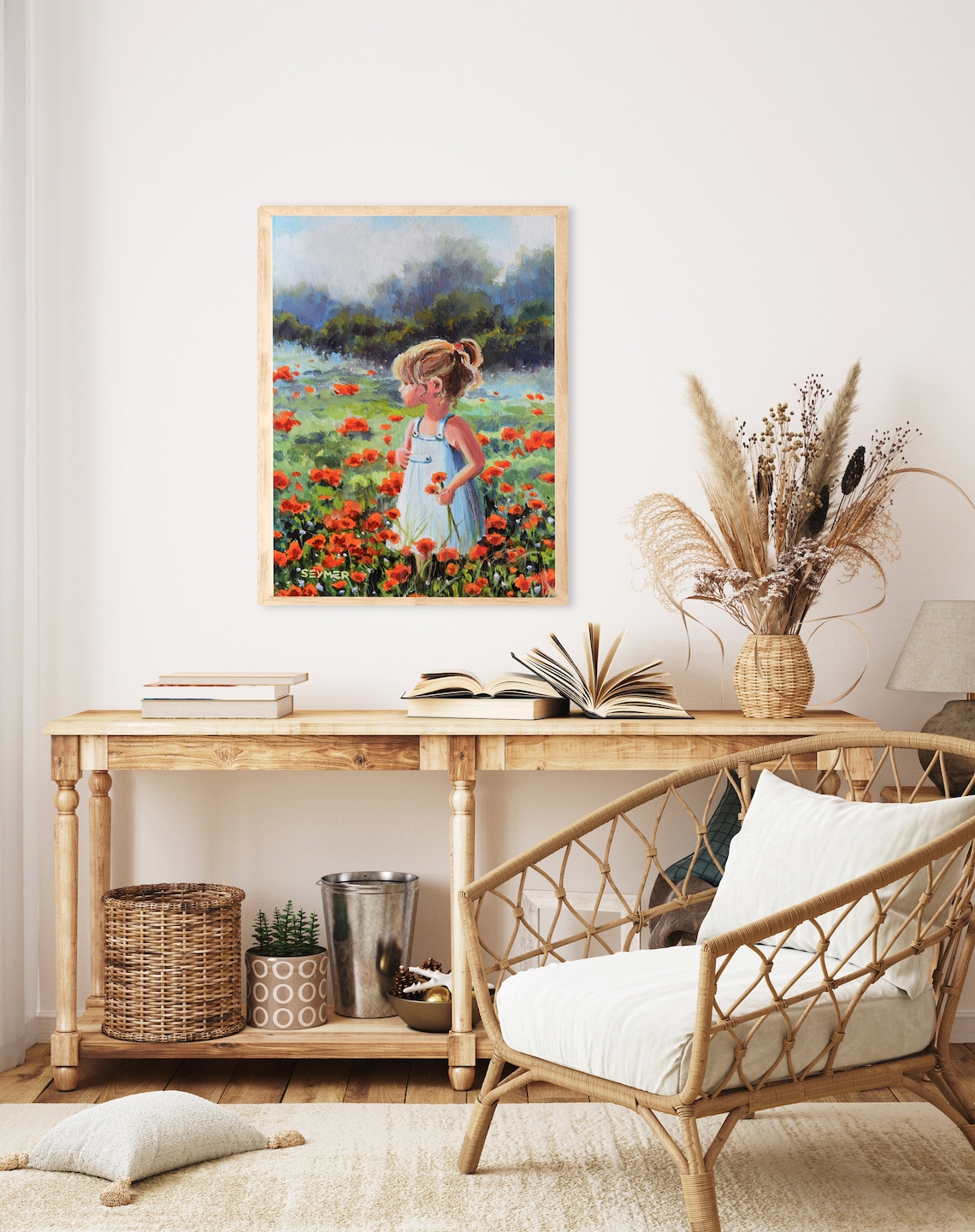 Little Girl in Poppy Field, Country Nursery Art Print - Image 4