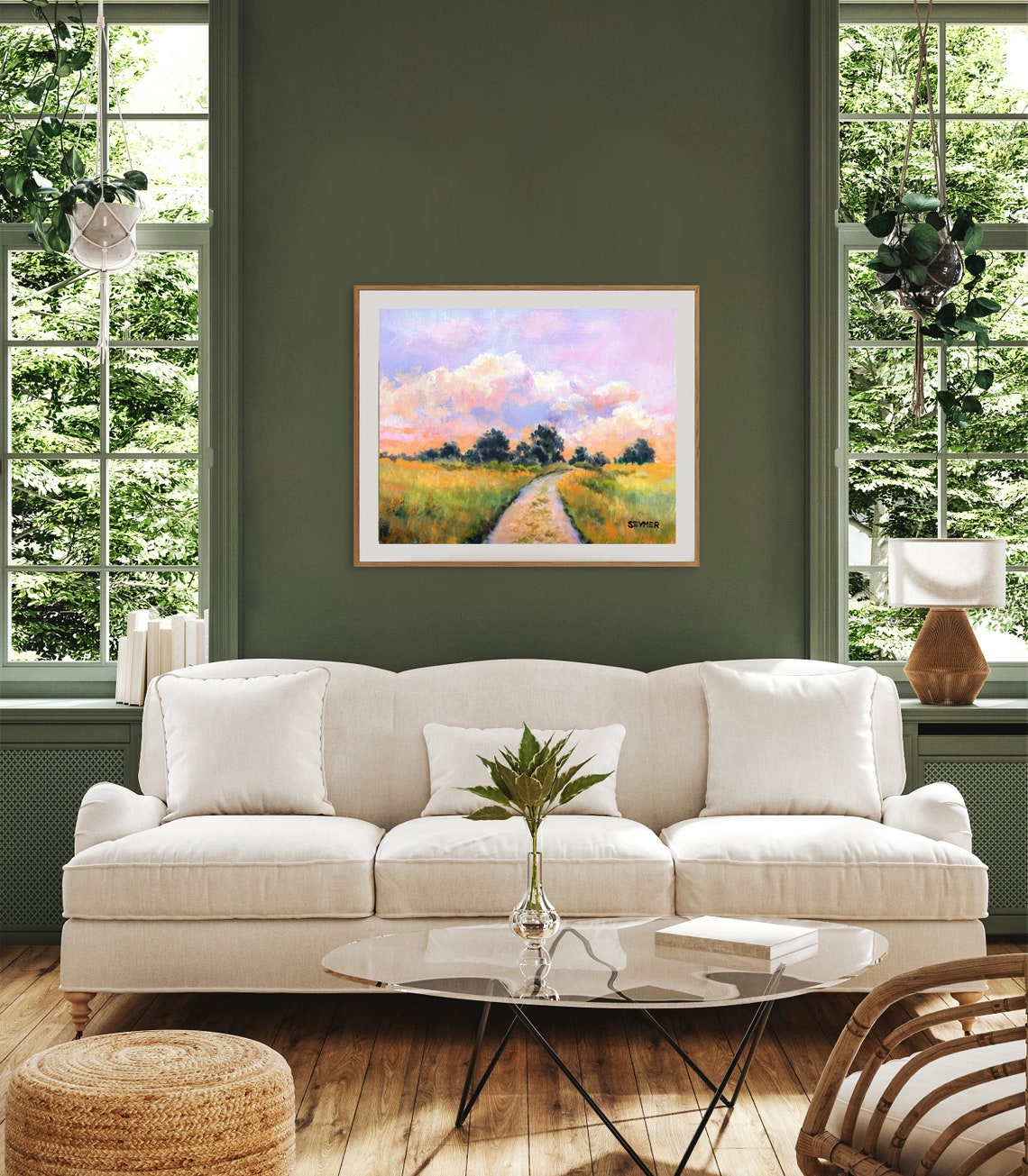 Country Path At Sunset Landscape Painting With Golden Field Poster - Image 2