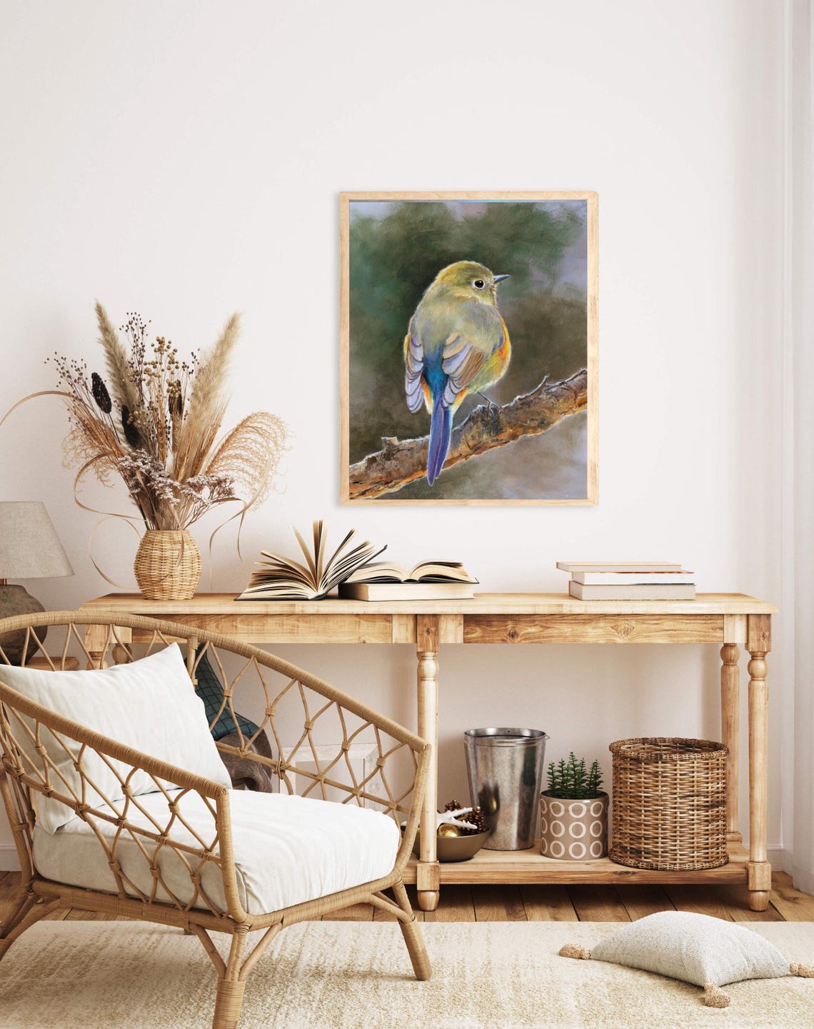Colorful Songbird On Branch Realistic Wildlife Oil Painting Poster - Image 2