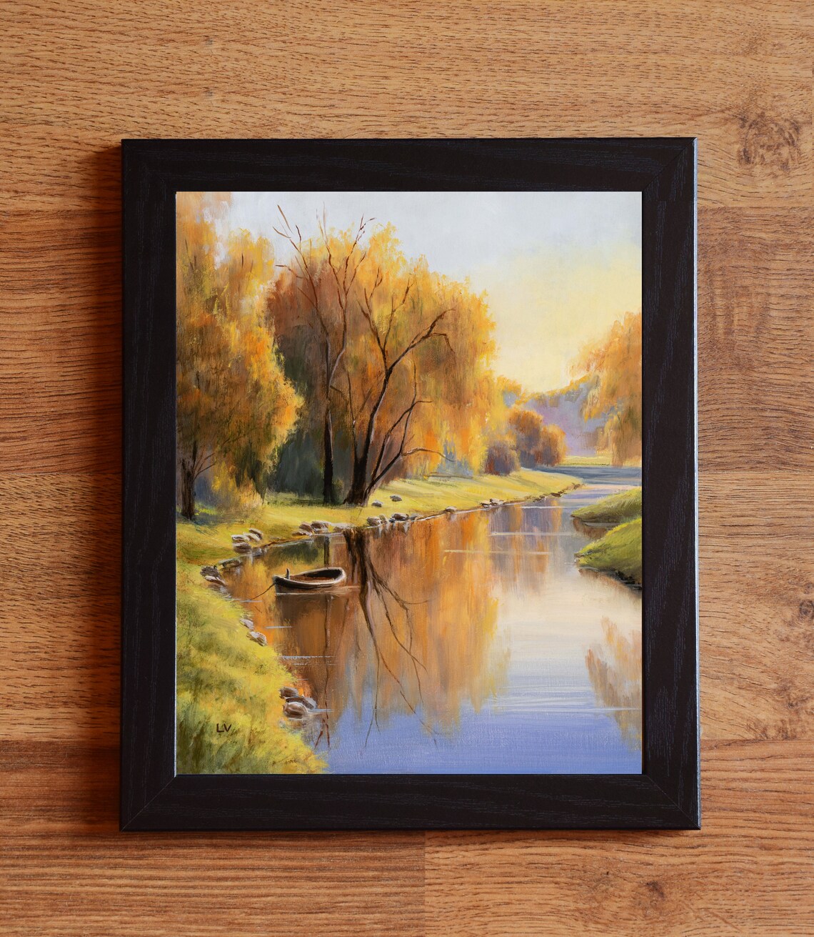 Weeping Willow River and Boat Vintage Oil Print - Image 6