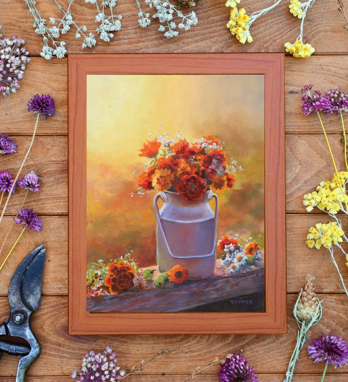 Orange Marigold Bouquet in a Vintage Milk Can Still Life Poster - Image 2