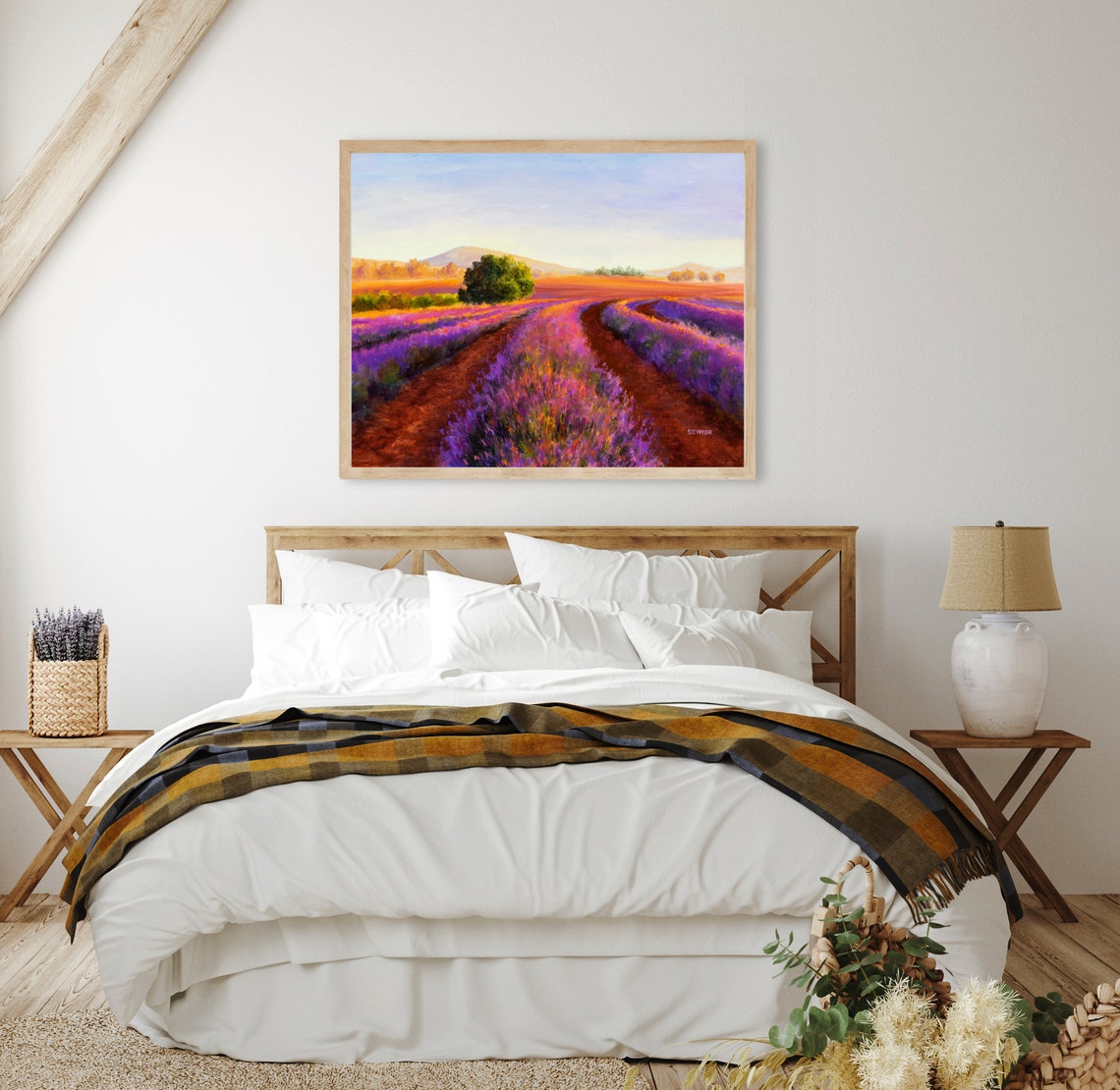 Lavender Field At Sunset Landscape Oil Painting With Dirt Path Poster - Image 4