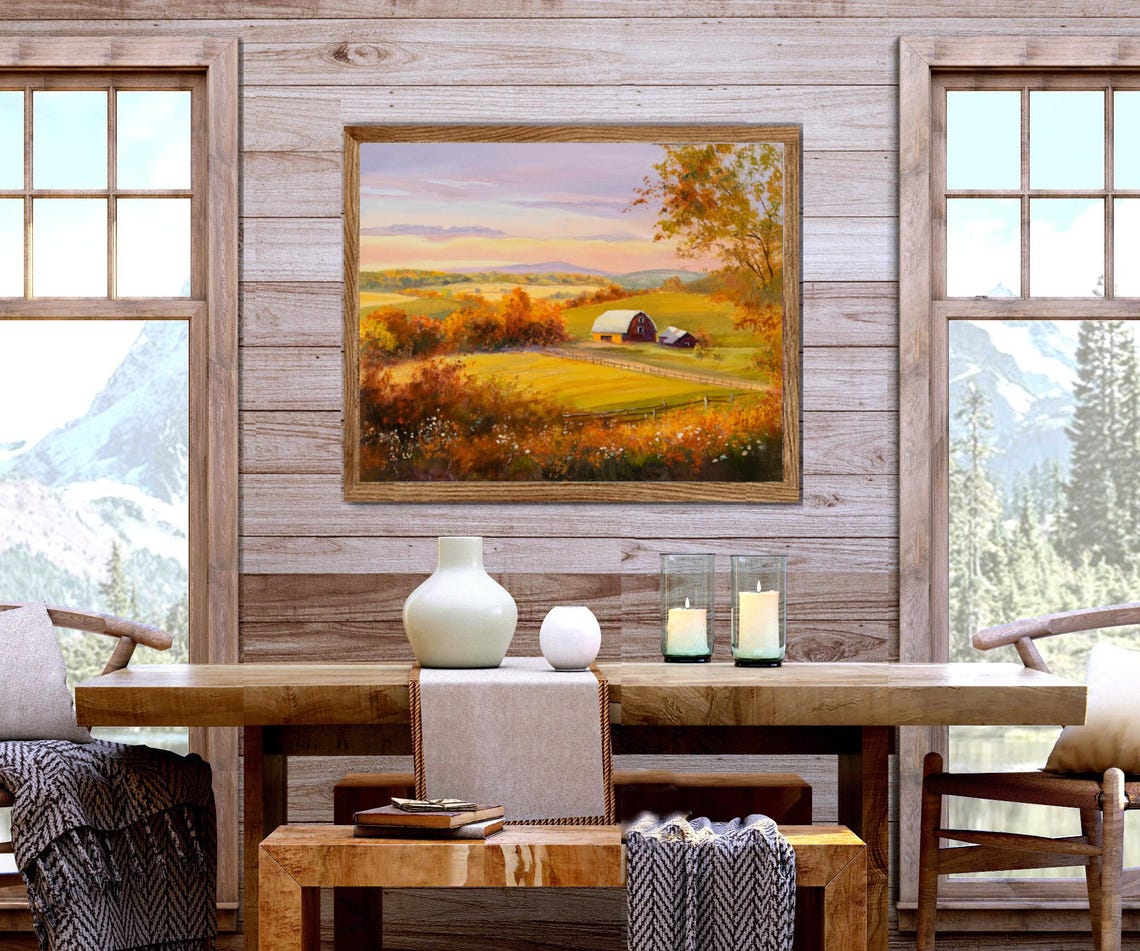 Autumn Harvest Farm With Red Barns At Golden Sunset Countryside Poster - Image 4