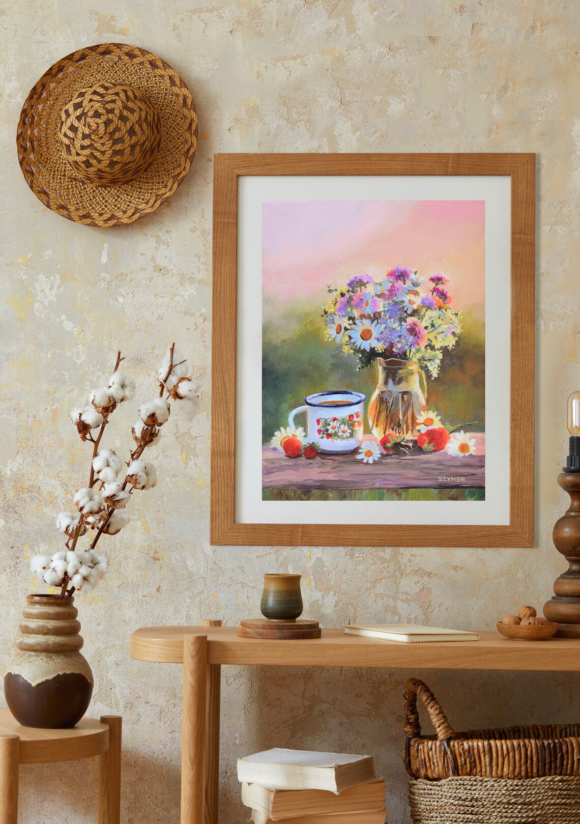Pink Flower Vase Still Life Art Print, Country Floral - Image 4