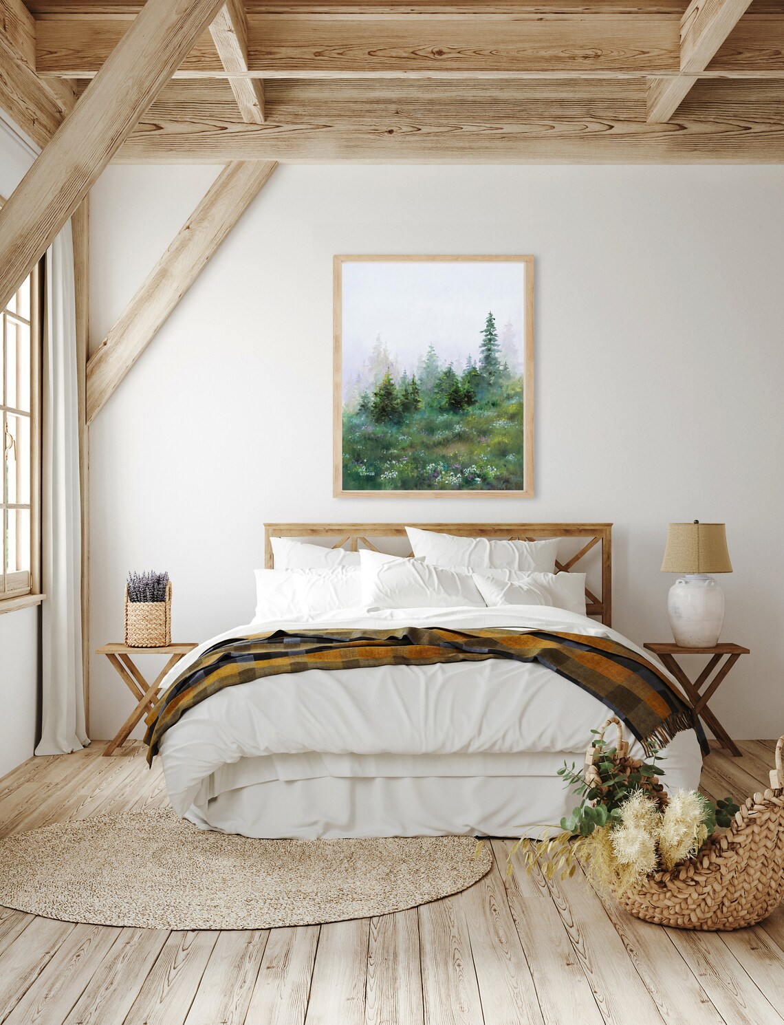 Foggy Forest Misty Mountain Art Print, Neutral Tones - Image 3