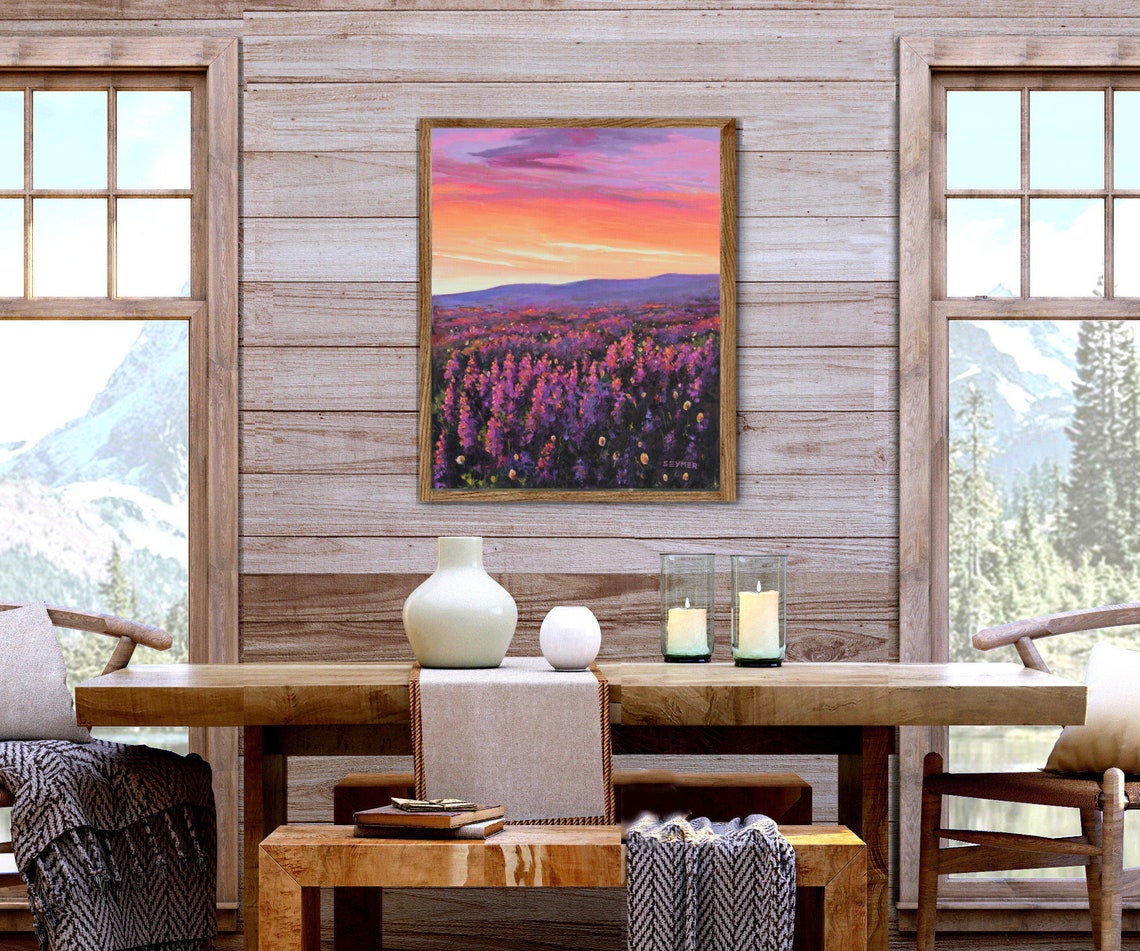 Vast Lavender Field Glowing Under a Purple Sunset Sky Poster - Image 6