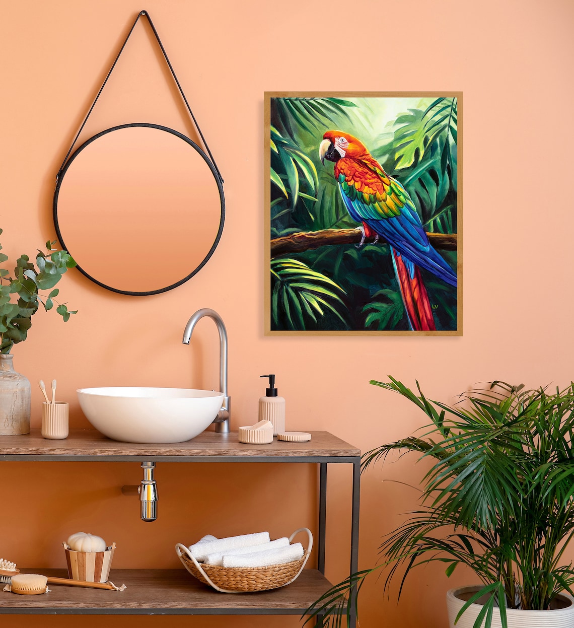 Scarlet Macaw Oil-Painting Art Print, Boho Eclectic - Image 2