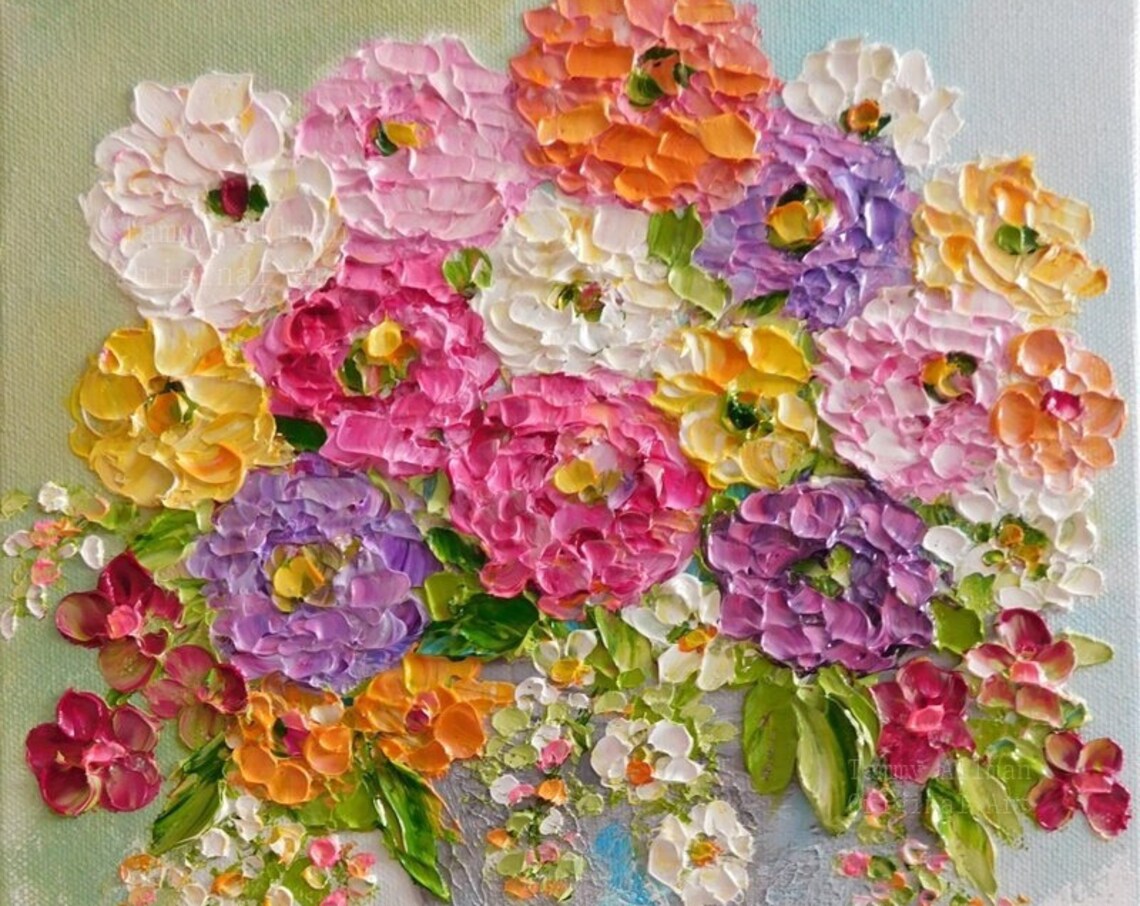 Custom Impasto Zinnia Flower Painting Art Print - Image 4