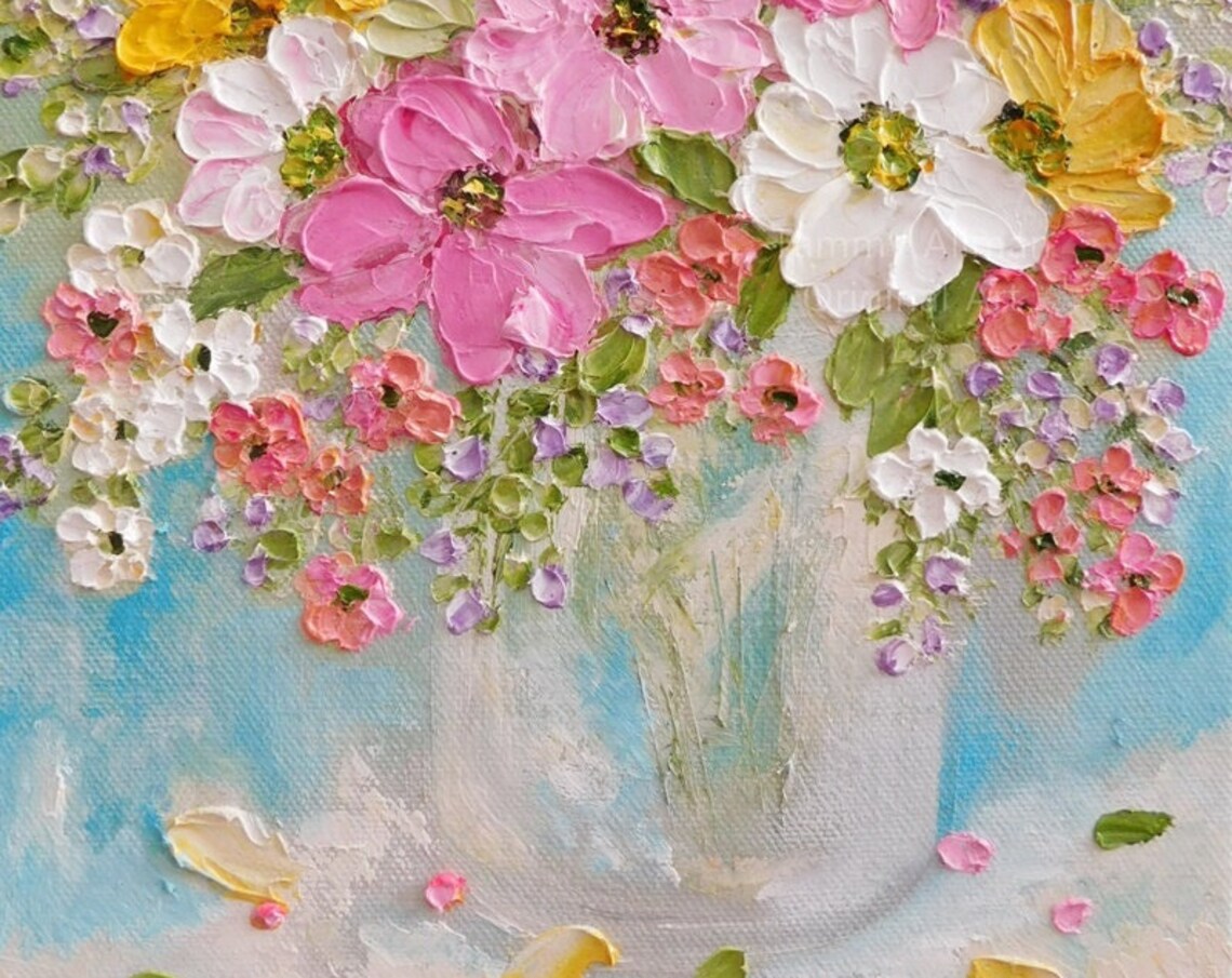 Custom Daisy Oil Impasto Floral Summer Mix Art Print - Image 3