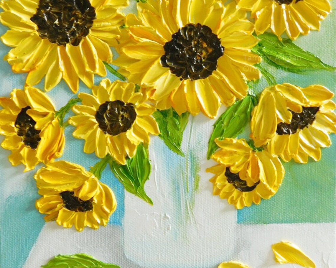 Custom Sunflower Oil Painting, Impasto Art Print - Image 4
