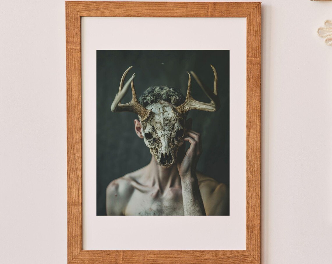 Dark Gothic Deer Skull Mask Figure Haunting Fine Art Photo Poster