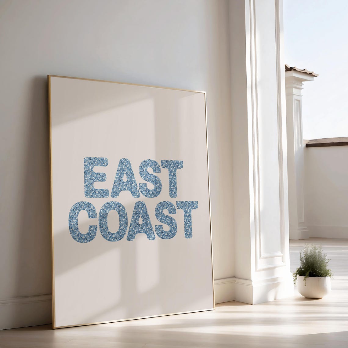 East Coast Blue Floral Letters Coastal Preppy Typography Poster - Image 2