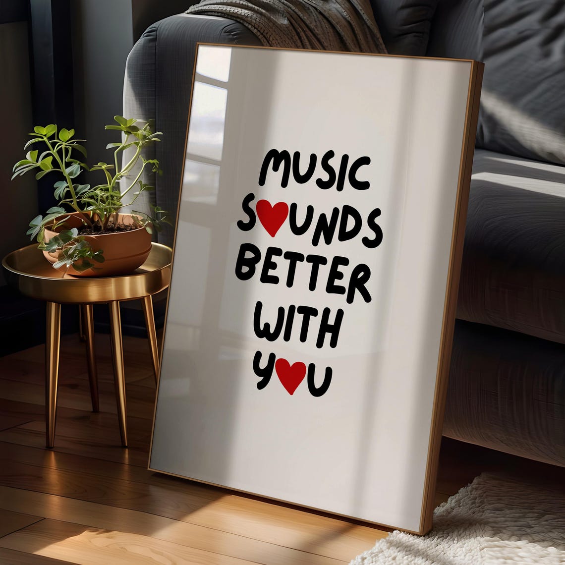 Cute Music Sounds Better With You Heart Typography Lyric Poster - Image 2