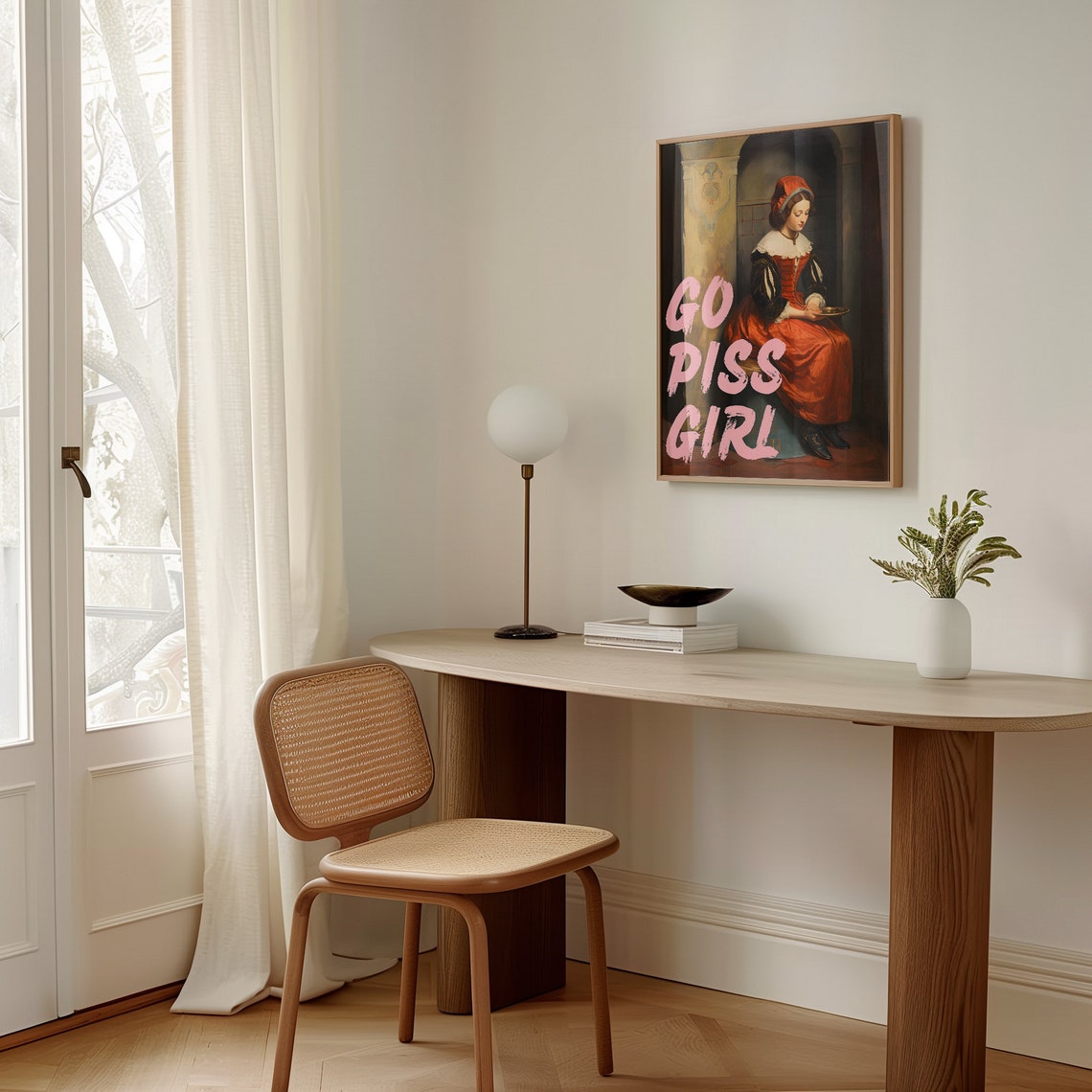 Pink Go Piss Girl Funny Classical Painting Humor Bathroom Poster - Image 3