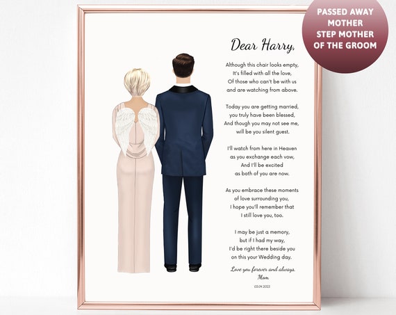Passed Away Mother of the Groom Angel Wings Wedding Memorial Tribute Poster