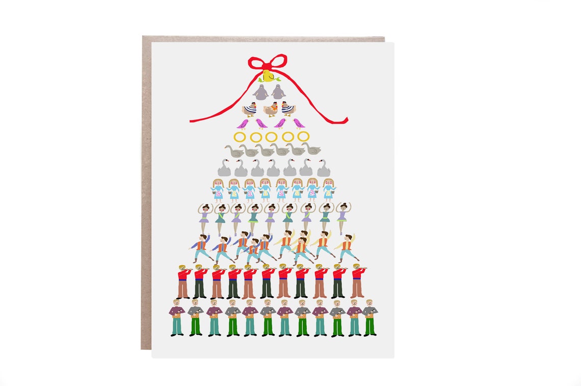 Twelve Days of Christmas Figures Tree Holiday Art Print Design