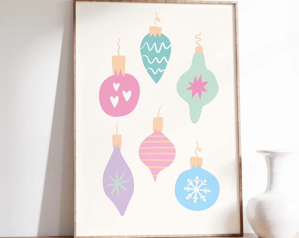 Pastel Christmas Ornaments Set Retro Holiday Tree Baubles Poster - Image 2