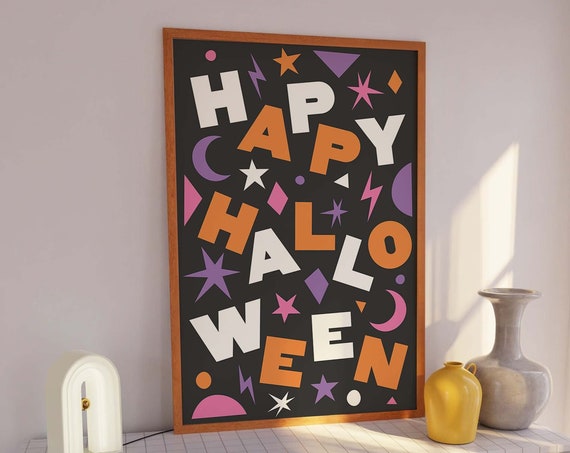 Happy Halloween Print Art Cute Abstract Halloween Wall Art Trendy Halloween Wall Art