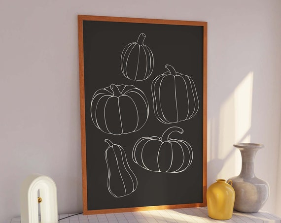 Pumpkins Print Art Cute Black Halloween Wall Decor Trendy Halloween Wall Art Spooky Season Poster