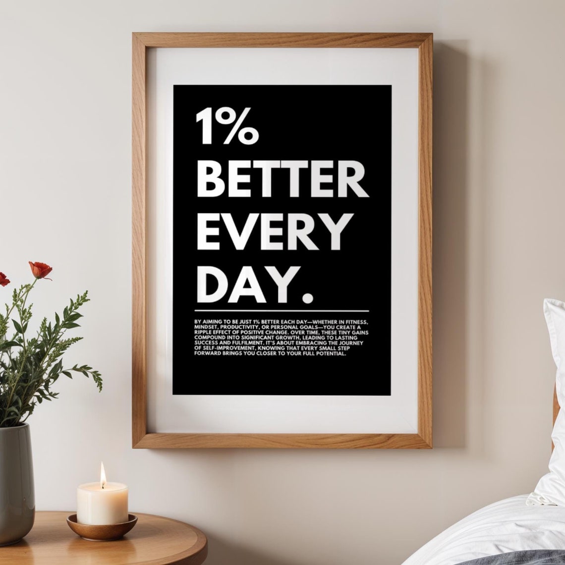 1 Percent Better Every Day Motivational Quote Poster Black Bold Type - Image 3
