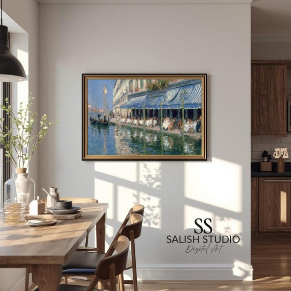 Vintage Coastal Cityscape Art Print Serene Canal Street Scene