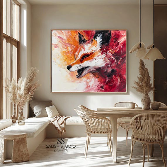 Abstract Fox Art Print Red Orange Wall Decor